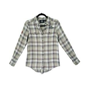 Harley-Davidson Americana Khaki Plaid Rose Embroidered Shirt